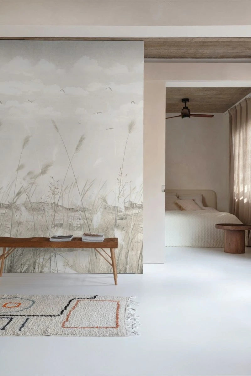 Grandeco Wandbild Schilf Beige Creme 202701 - Fototapete Natur Design für Wohnraum