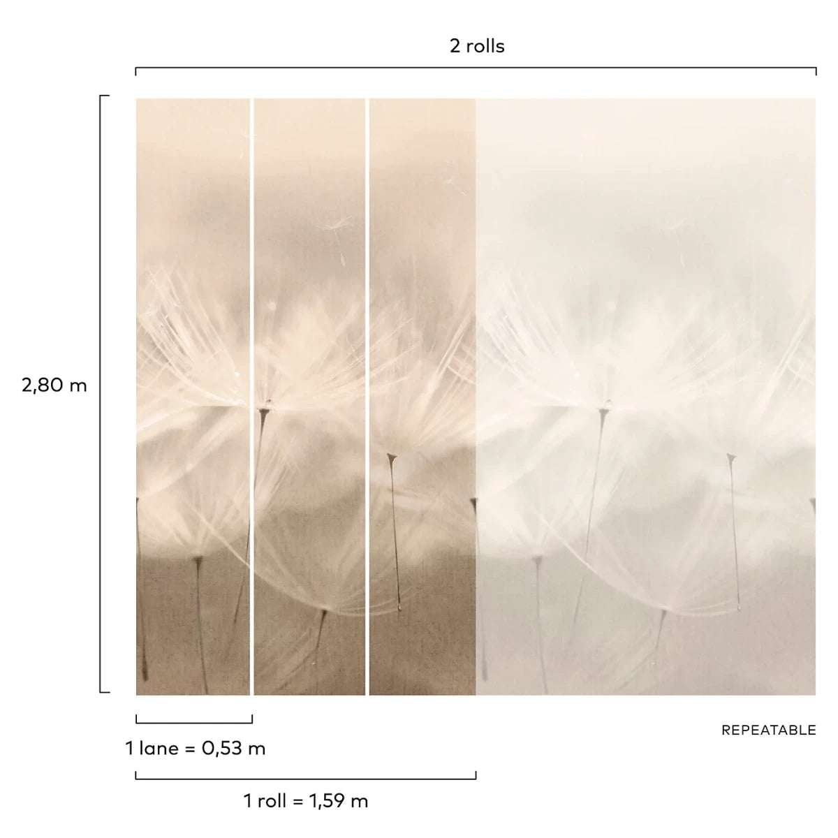 Grandeco Wandbild Löwenzahn Beige Neutral 203801 - Fototapete Natur für jeden Raum