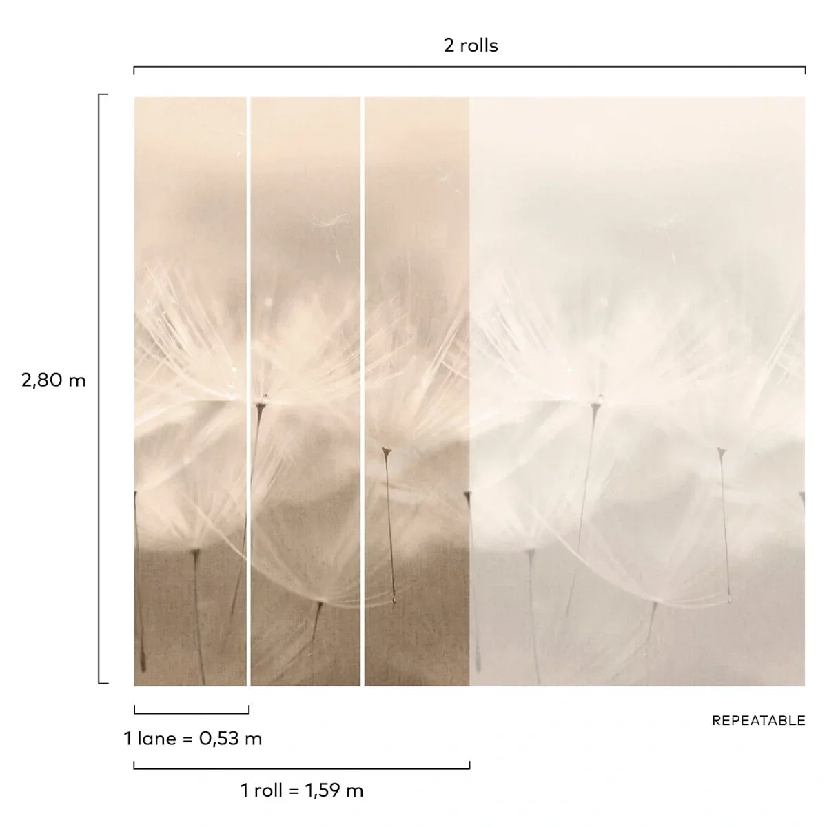 Grandeco Wandbild Löwenzahn Beige Neutral 203801 - Fototapete Natur für jeden Ra