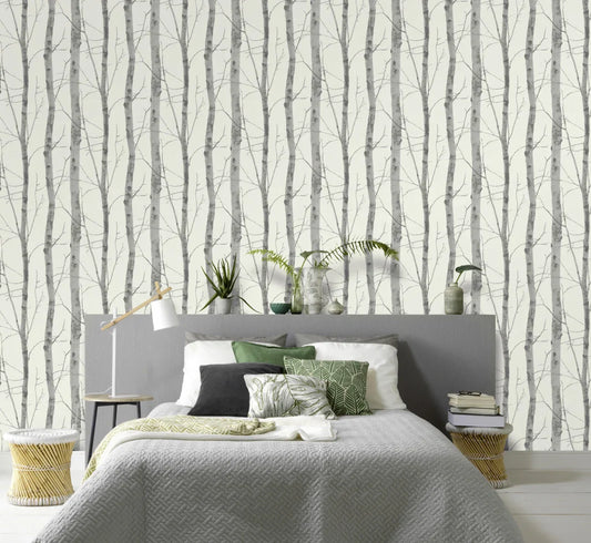 Erismann Vliestapete Instawalls 5433-47 – Birken/Baum-Motiv grau/anthrazit