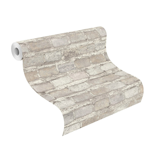 428049 Beige-Hellbeige Vliestapete mit Steinmuster von Rasch