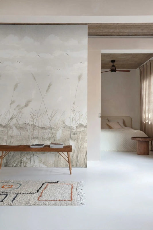 Grandeco Wandbild Schilf Beige Creme 202701 - Fototapete Natur Design für Wohnraum