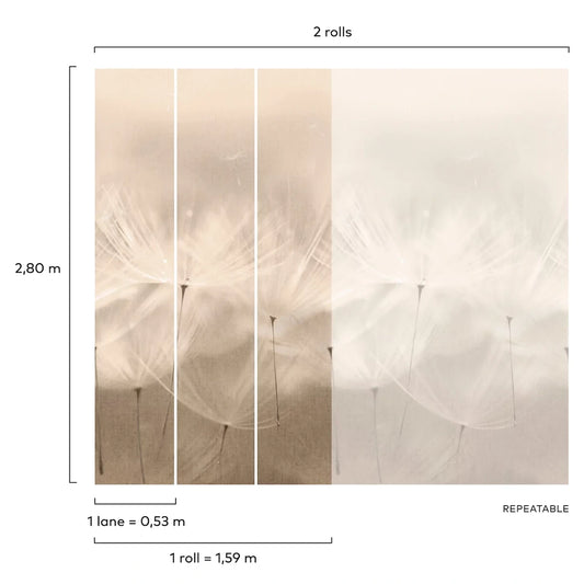 Grandeco Wandbild Löwenzahn Beige Neutral 203801 - Fototapete Natur für jeden Raum