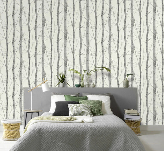 Erismann Vliestapete Instawalls 5433-47 – Birken/Baum-Motiv grau/anthrazit