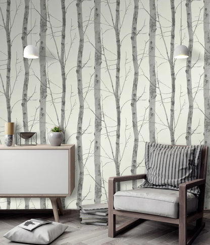 Erismann Vliestapete Instawalls 5433-47 – Birken/Baum-Motiv grau/anthraz