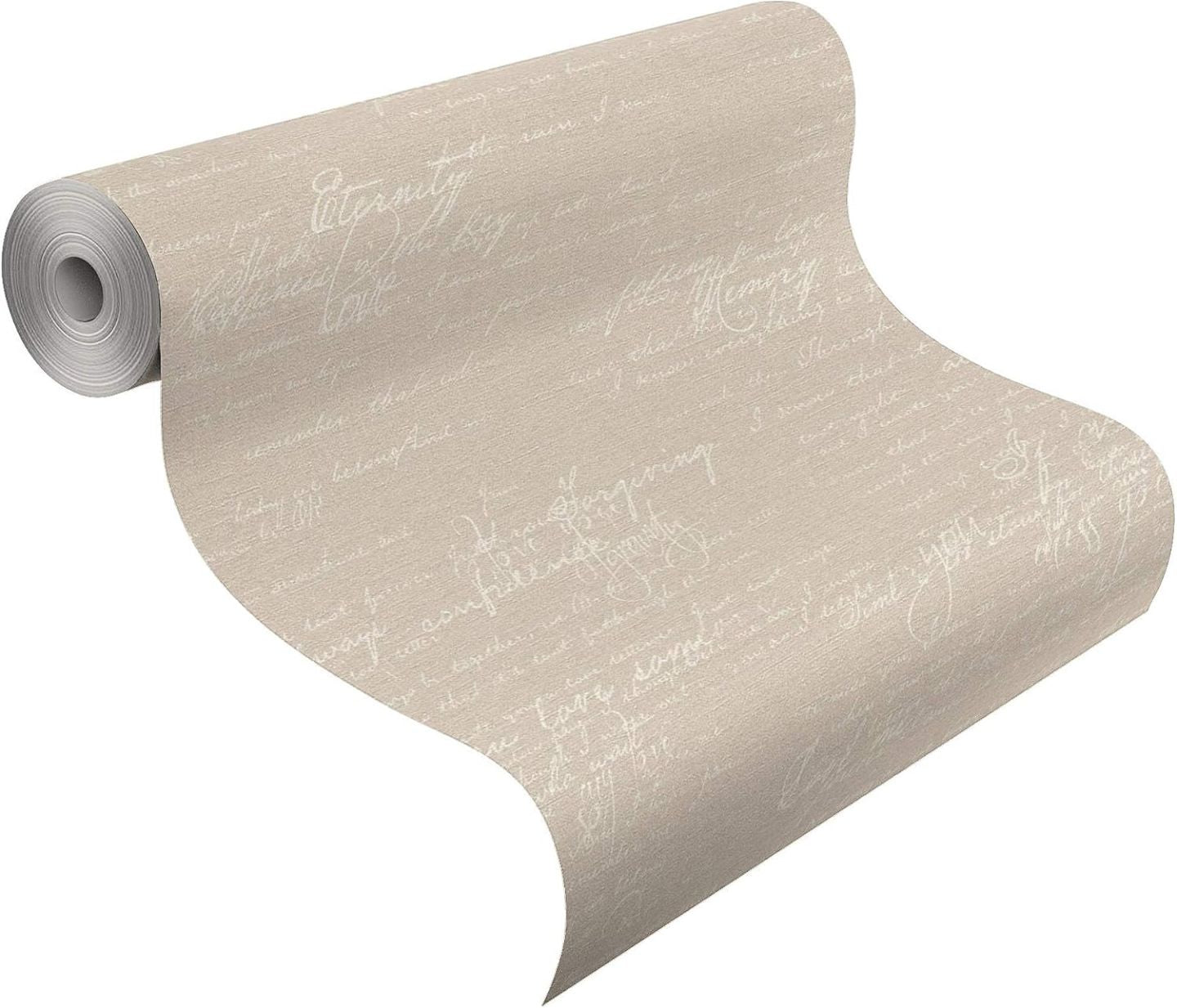 Rasch Tapete 449563 – Vliestapete Kollektion Florentine II, kalligraphische Schrift im Vintage-Stil, Braun/Beige