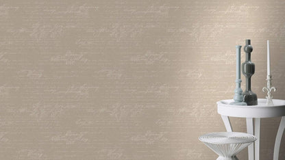 Rasch Tapete 449563 – Vliestapete Kollektion Florentine II, kalligraphische Schrift im Vintage-Stil, Braun/Beige