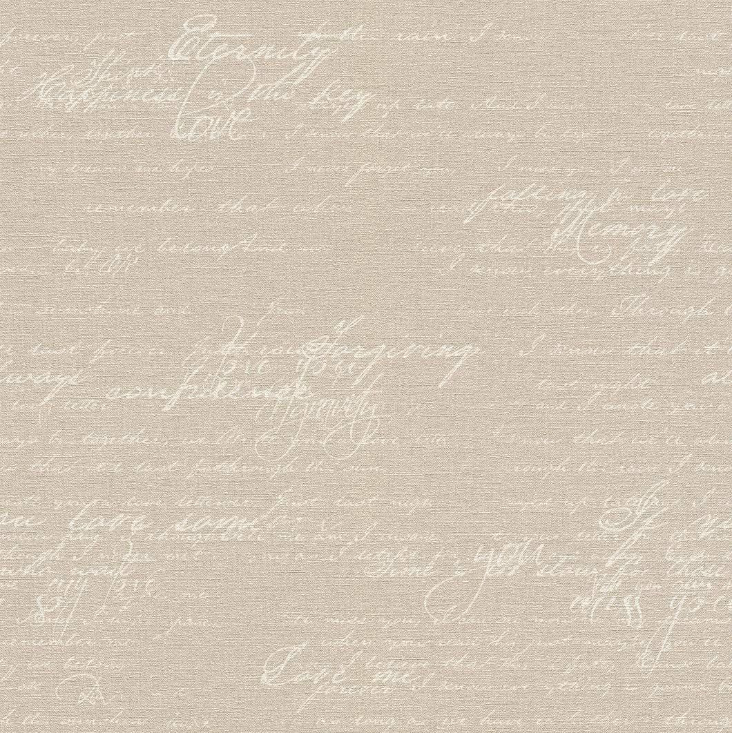 Rasch Tapete 449563 – Vliestapete Kollektion Florentine II, kalligraphische Schrift im Vintage-Stil, Braun/Beige