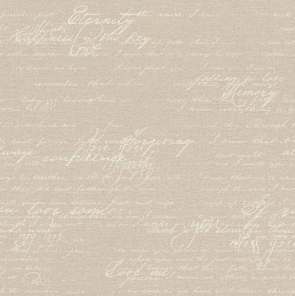 Rasch Tapete 449563 – Vliestapete Kollektion Florentine II, kalligraphische Schrift im Vintage-Stil, Braun/Beige